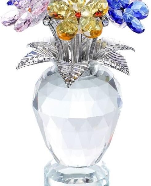 Crystal Flower Figurine Faceted Glass Forget Me Not Multicolor Flower Statue Paperweight Gift for Her Collectible Ornament Desk Home Decor