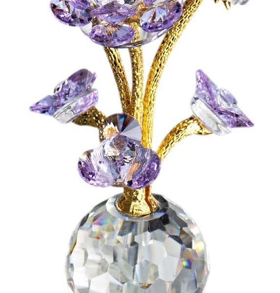 Purple Crystal Rose Flower Figurine Collectible Statue Glass Flowers with Stems Ornament Home Decor for Thanksgiving,Christmas,Wedding,Mothers Day,Centerpiece,Gift for Women
