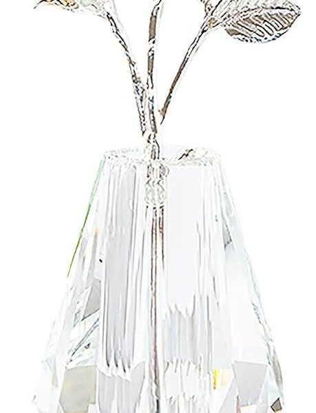 Crystal Pink Tulips Figurine Collectible, Tiny Crystal Glass Rose Decor, Pink rose with stems, Glass flowers in Crystal vase, Home Decor Ornament for Wedding Party, Holiday Creative Gift (Pink)