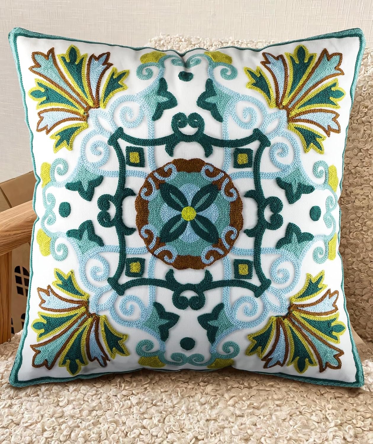 Embroidered Throw Pillow Covers - 18x18 Decorative Pillow Covers with Zipper Aesthetic Cute Design Boho Summer Cozy Throw Pillowcases for Living Room Couch Sofa Bed, Classical Flowers