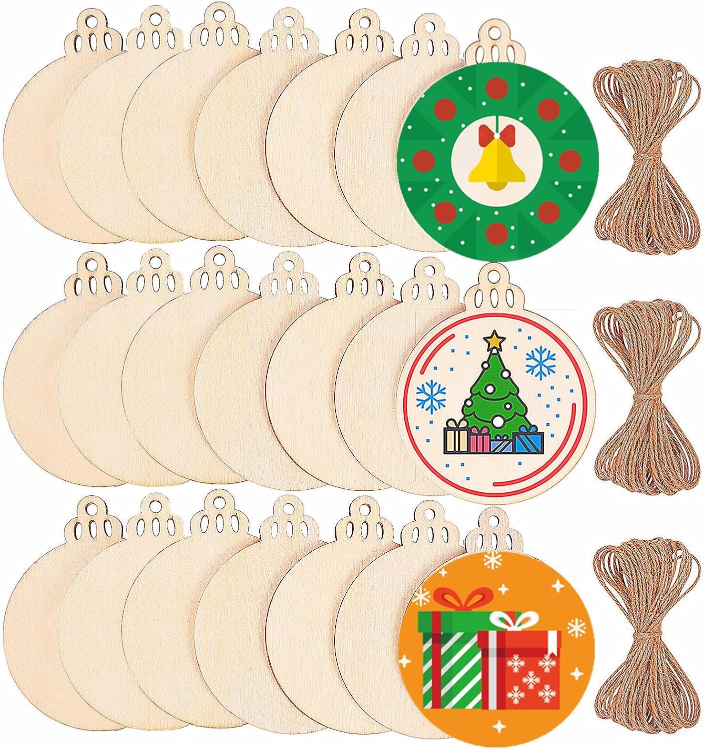 120Pcs Wood Slices 3.5" Wooden DIY Christmas Ornaments Unfinished Predrilled Wood Circles for Crafts Centerpieces Round Wooden Discs Hanging Decorations