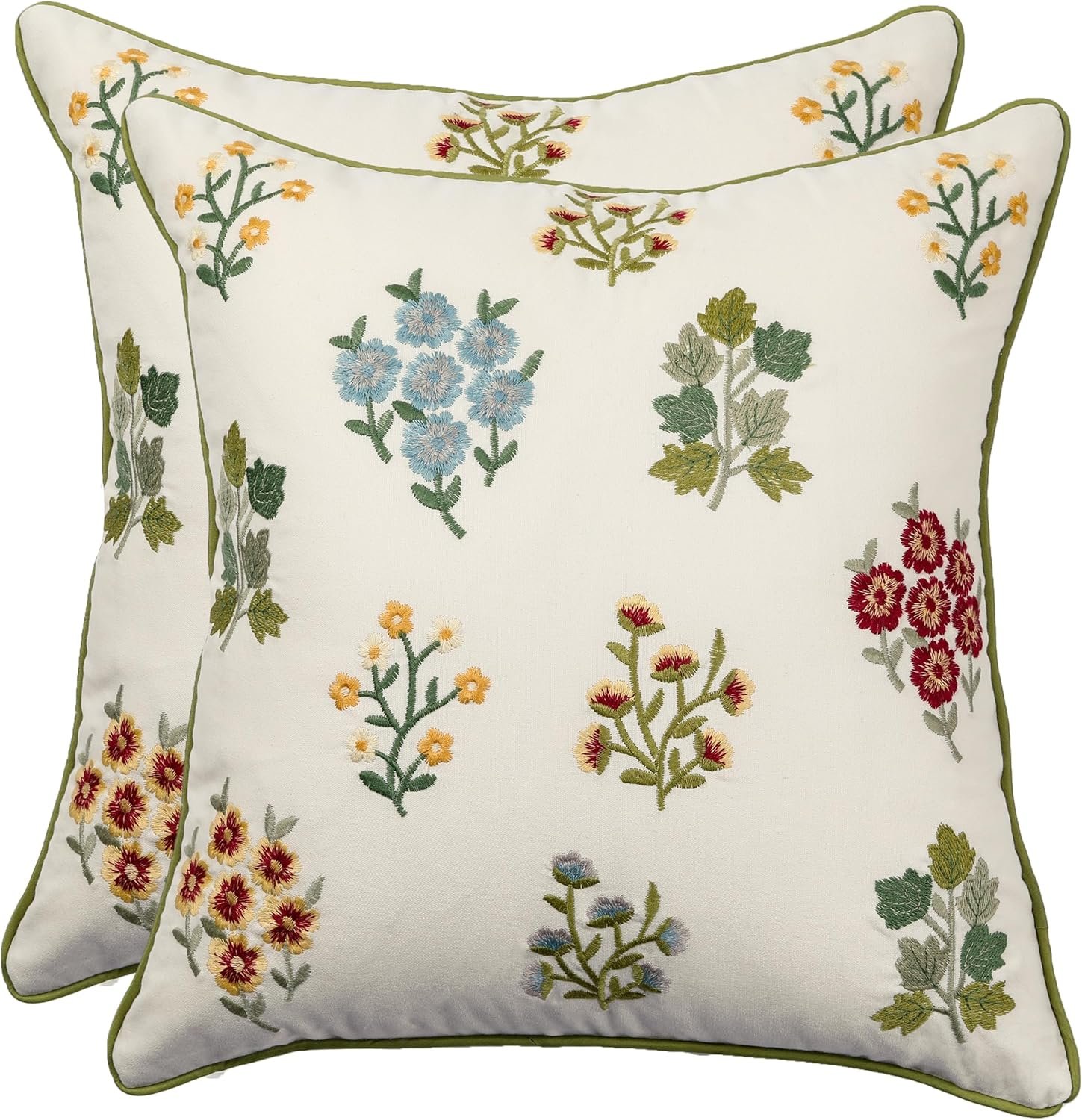 Embroidered Throw Pillow Covers 18x18 inch Pack of 2 Multiflower Decorative Pillowcases Farmhouse Spring Pillow Cushion Cases Home Decor Square Floral Pillow Case
