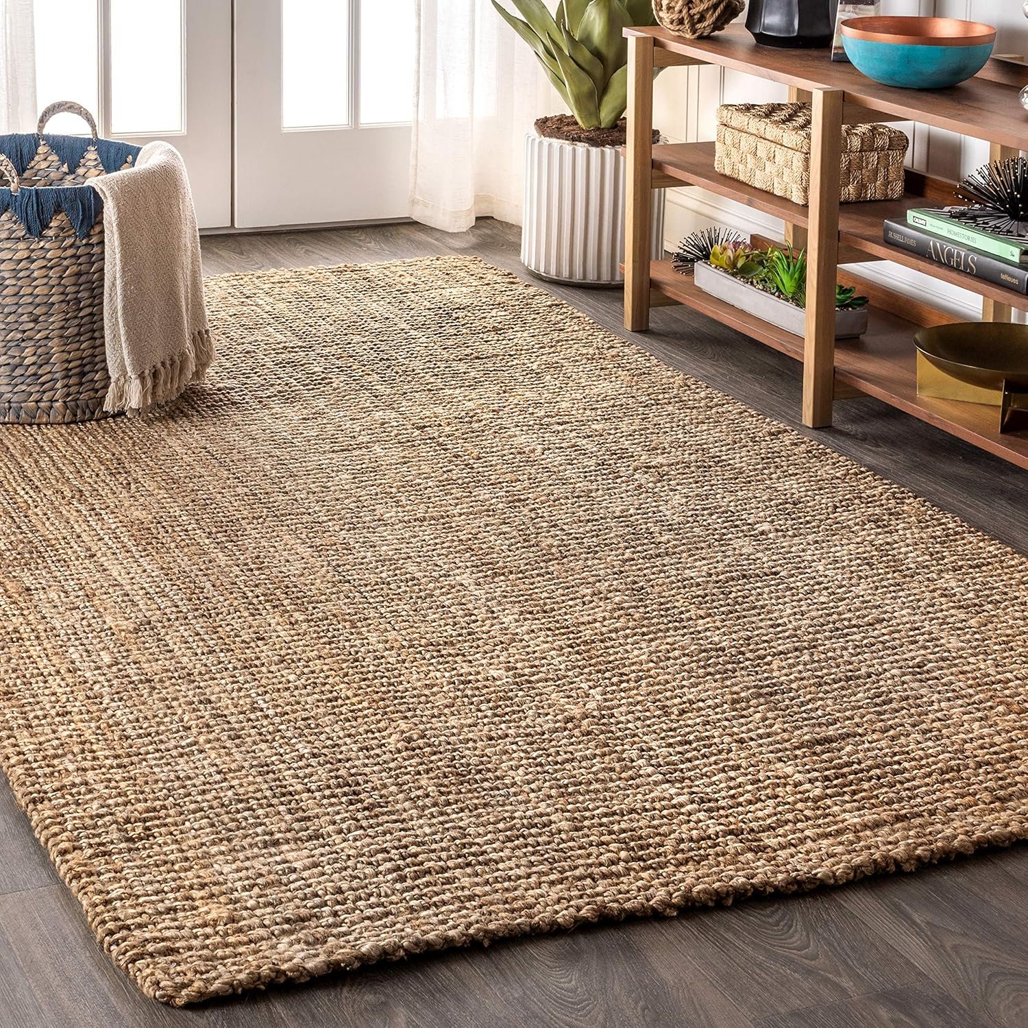 Hand Woven Chunky Jute Indoor Area -Rug Bohemian Farmhouse Easy -Cleaning Bedroom Kitchen Living Room Non Shedding, 4 ft x 6 ft, Natural Color