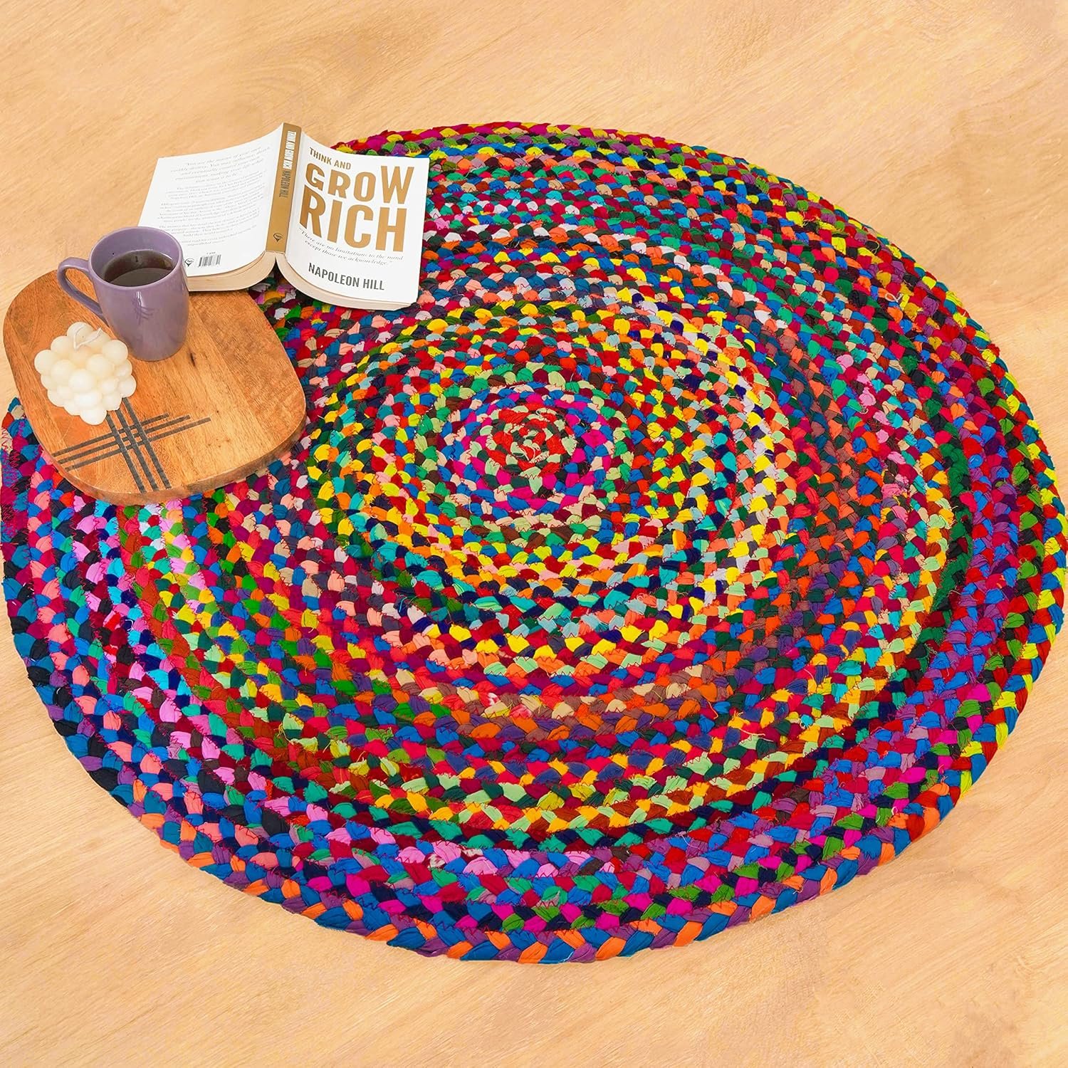 Reversible Cotton Rugs 4ft Round Hand Woven Multi Color Boho Bohemian Area Rugs